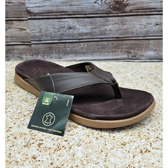 Kamik Dark Brown Marty Leather Men's Slide Sandals Size 8 - Picture 1 of 11